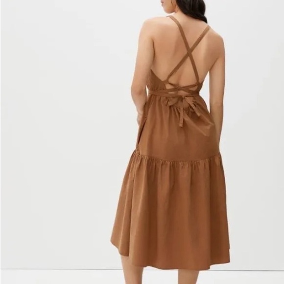 Everlane Pinafore Cotton Midi Cottagecore Tiered Summer Dress, Tan Brown size 2 - Picture 2 of 9